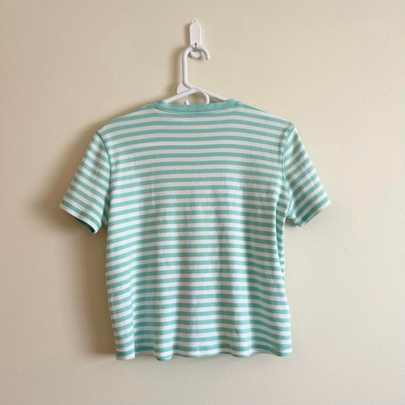 Size Large Jones NY Green/White Striped 1/4 Button Dwn Tee - Picture 2 of 6